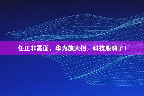 任正非露面，华为放大招，科技股嗨了！